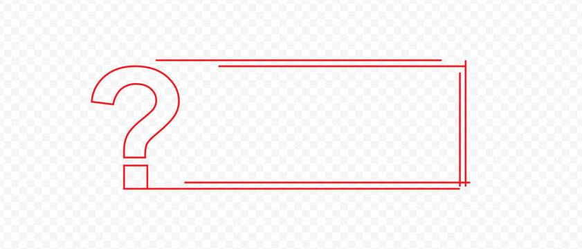 Red frame with question mark with thin horizontal parallel lines on checkered  background. 
