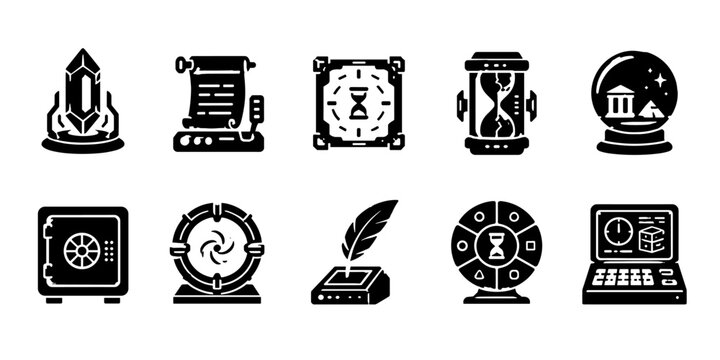 Collection of fantasy and sci-fi icons for games and digital interfaces