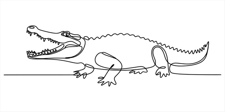 Alligator open mouth one line drawing