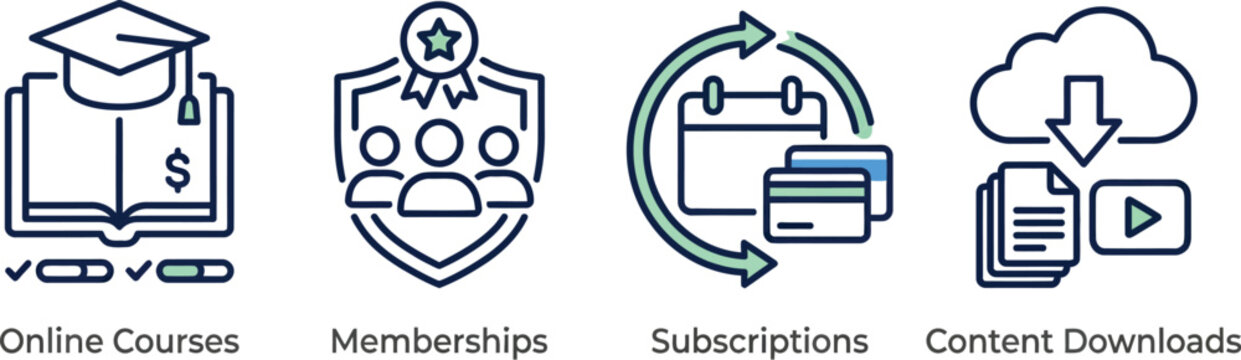 Digital online courses and membership subscriptions offer content.