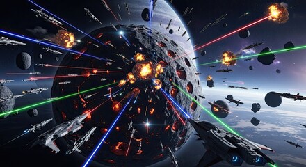 Naklejka premium Epic Space Battle with Laser Fire and Explosions.