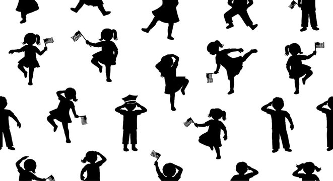 Children dancing and saluting with flags for national celebration