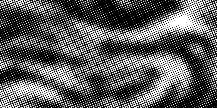 Pixelated bitmap gradient texture. Black and white dither pattern background. Abstract glitchy pattern. 8 bit video game screen wallpaper. Wide raster backdrop. Retro pixel art Illustration