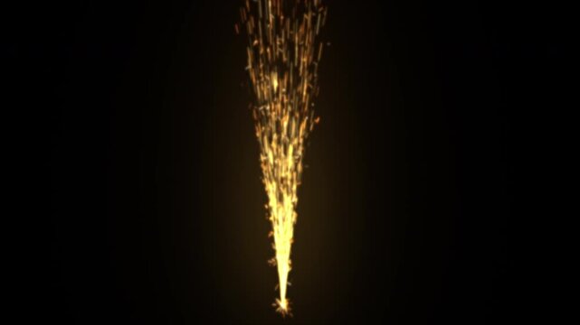 Golden Firework Fountain Erupting with Bright Sparks on a Black Background.