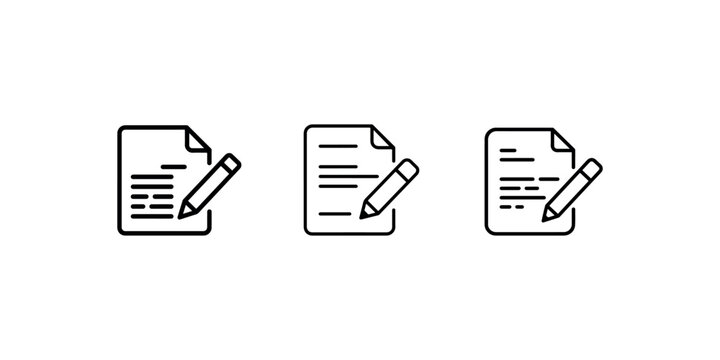 Document icon with lines of text and pencil symbol, representing writing, editing, or creating content icon.