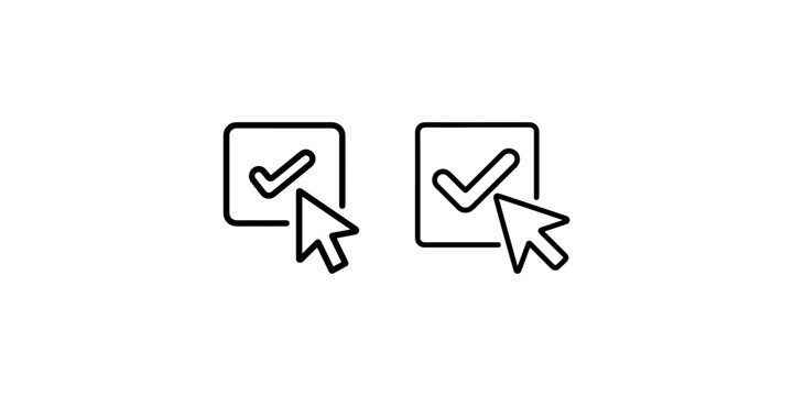 Checkbox selection icons set representing confirm approval valid task completed square button with mouse click pointer interface design vector graphic.