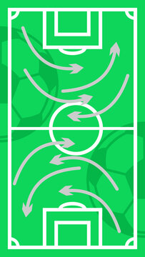Soccer Tactics Strategy Board with Movement Arrows on Green Field Vertical Vector Background