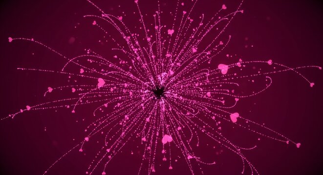 Abstract exploding pink heart particle effect for romantic background