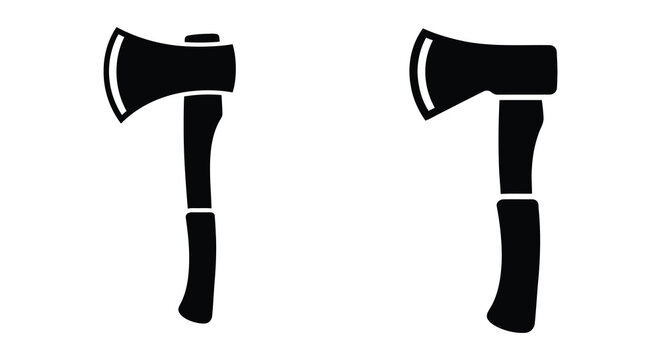 two axes depicted in black silhouette axe tool cutting logging forestry white background icon graphic vector