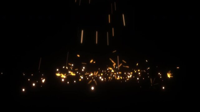 Hot Golden Sparks Falling and Bouncing on a Black Background.