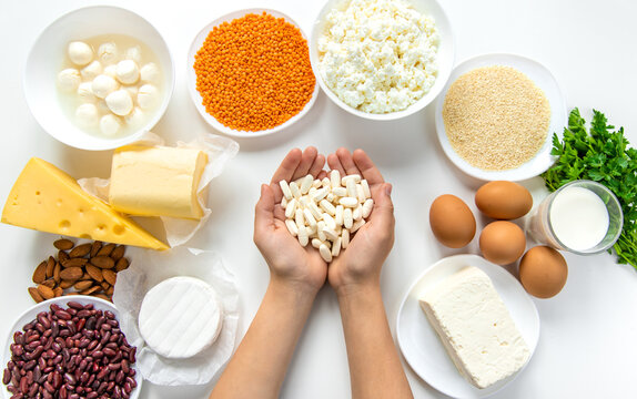 Various foods contain calcium. Selective focus.