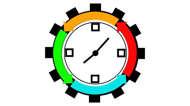 Animated video illustration of a clock rotating inside a gear