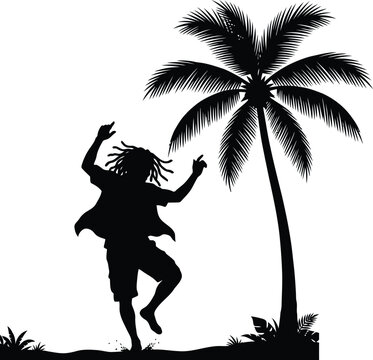Silhouette dancer vector template for tropical reggae beach party
