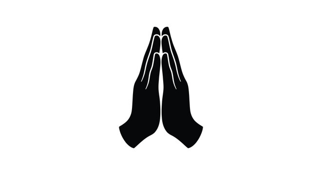 praying hands silhouette on white background gesture spirituality faith religion meditation prayer symbol icon black minimalist