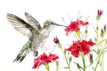 Fototapeta premium Hummingbird blossom animal flower.