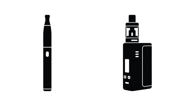 vape devices shown in black silhouette vaping e cigarette electronic cigarette smoking device white background icon graphic