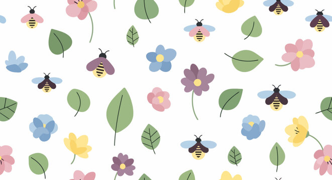 Delicate Floral and Bee Pattern Design for Springtime.