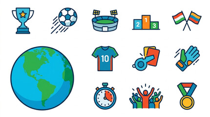 Collection of soccer sport icons and symbols for game celebration. © Rapli