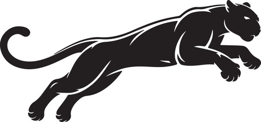 Black panther leaping illustration aggressive feline wildlife design element © Israt