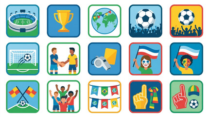 Fototapeta premium Collection of soccer sport icons and symbols representing the game.