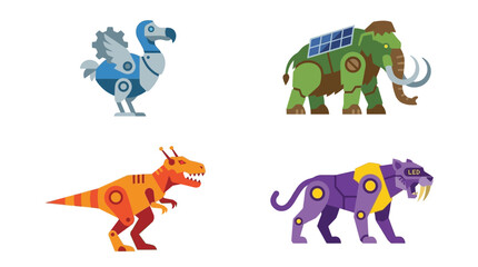 Set of Mechanical Extinct Animal Robots Vector Illustration © Lemah