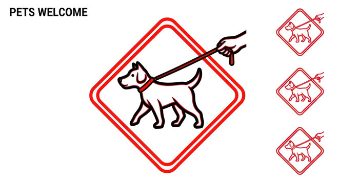 Pet Friendly Sign: Dog on Leash Welcome