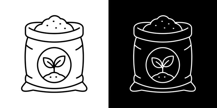 Soil bag icon concept in flat black and white style on clean background vector illustration design.