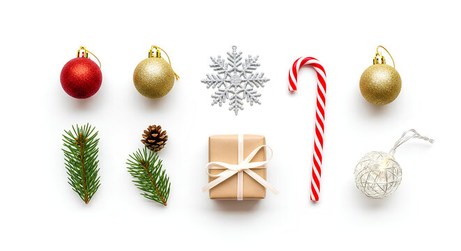 Christmas decorations and festive elements on white background 1.
