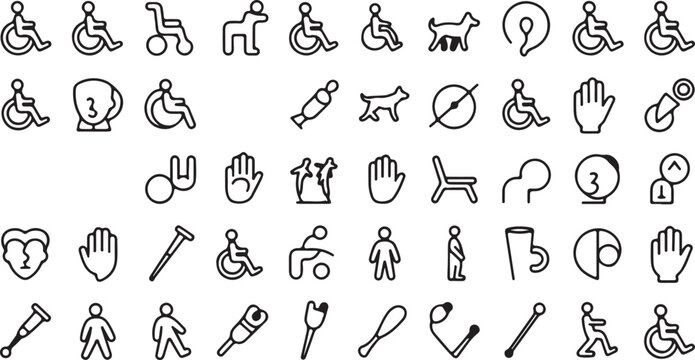WC icon set. Toilet, restroom, man and woman, bathroom, disabled, dumpster, toilet paper, infant - stock vector.