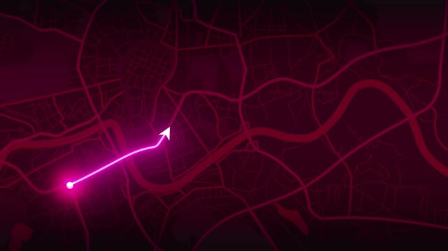 Krakow Route Navigation Animation Pink City Map 4K MP4