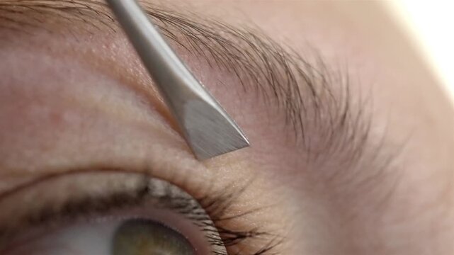 Detail of skin exfoliation procedure or eyebrow shaping with beauty
