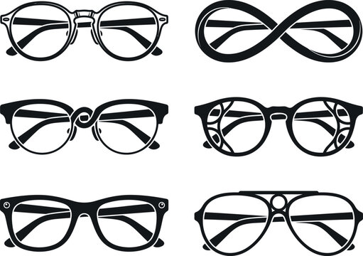 Six different retro eyeglass frame designs