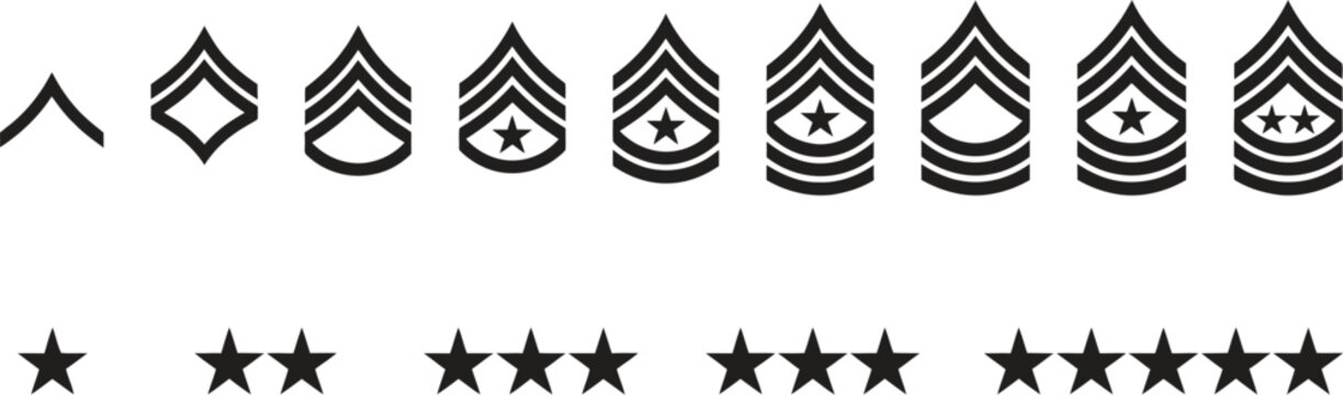 Military rank insignia vector illustration in black and white color
