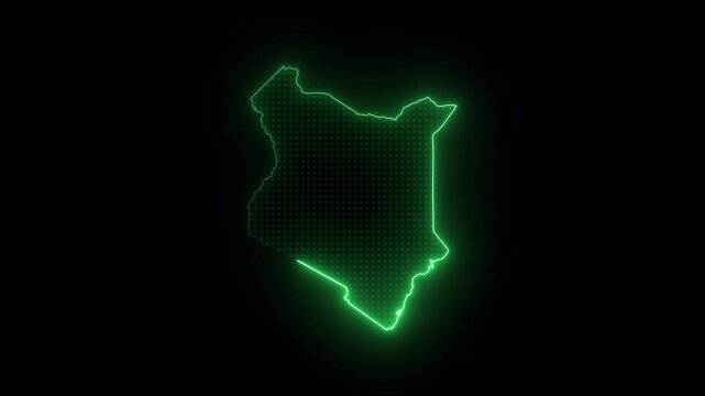 Kenya Map Transparent Alpha Channel Animation with Neon Green Energy Glow, Futuristic Cyber Technology Network, Digital Data Flow Concept, Smart Infrastructure Visualization, Seamless Loop
