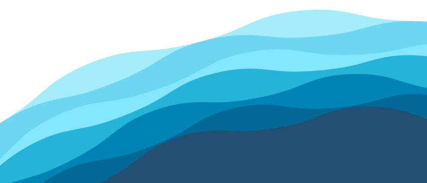 Blue sea wave background. Abstract ocean water curve layer template. Aqua marine tide fluid design wallpaper for banner, poster, presentation, card, cover. 