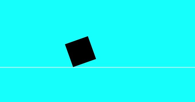 Square rolling simple animated on blue green background. Simple cartoon animation od geometric figure moving on corner on white line as path. 24 fps video with one second time cycles of movement.