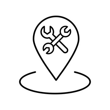 Workshop address icon vector set. Service station address Illustration sign collection. Directions to the workshop symbol. Fix logo.