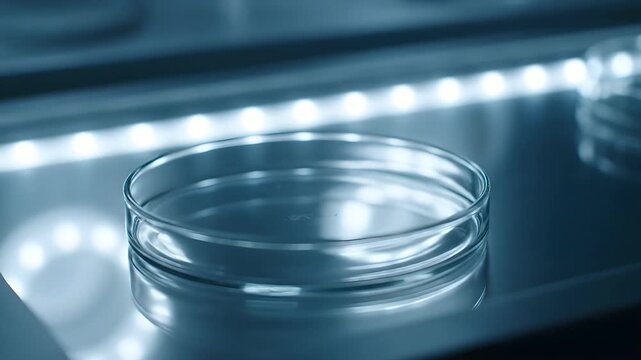 Close-up of Empty Petri Dish Under Laboratory Lights.