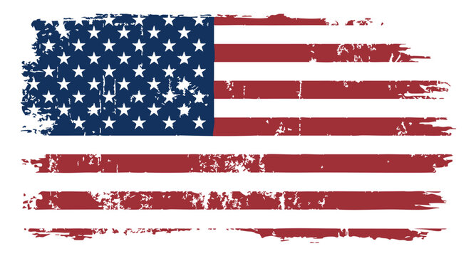 American Flag Grunge Texture - Distressed USA Stars and Stripes with Rough Weathered Paint Effect on White Background
