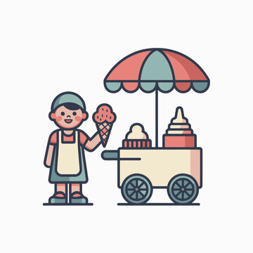 Cartoon man selling ice cream cones.