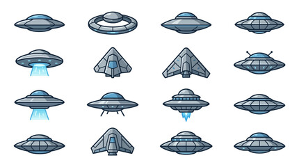 Collection of various flying saucer and alien spacecraft illustrations. © La