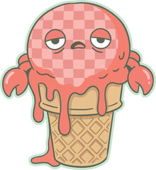 Fototapeta premium Sad Crab Ice Cream Cone Cute Funny Summer