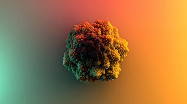 Botanical fractal structure illuminates against a gradient background of warm and cool tones