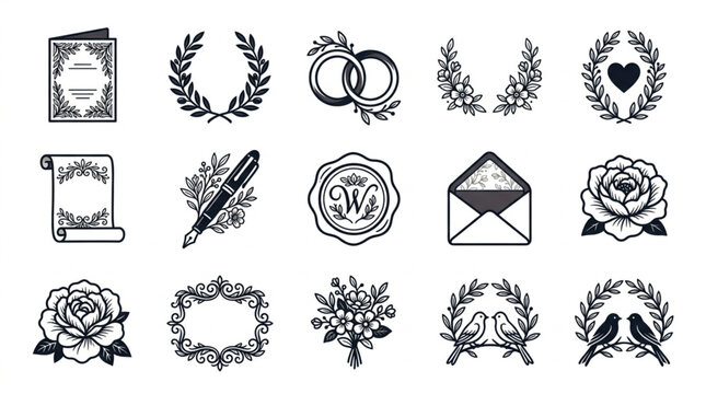 Collection of Vintage Wedding and Celebration Design Elements.