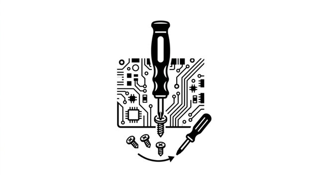 Computer Repair Screwdriver Fixing Circuit Board Electronic Components.