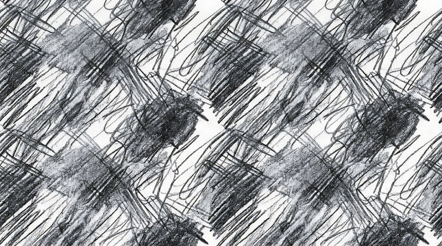 Seamless pattern of chaotic hand drawn pencil scribbles and rough graphite strokes on textured paper