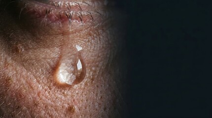 Fototapeta premium Close up of clear tear drop on human skin