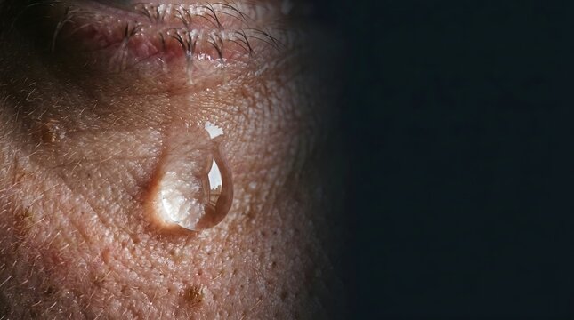 Close up of clear tear drop on human skin