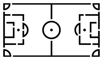 Soccer field top view line art diagram, minimalist football pitch layout for strategy and tactics vector illustration © Luka