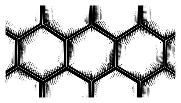 Vintage engraving soccer ball texture honeycomb pattern, hexagonal grid background with hand drawn shading vector